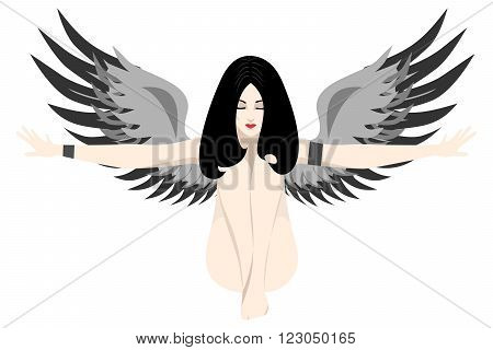 the illustration of the beautiful girl with long hair and wings.
