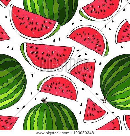 Seamless vector pattern of watermelon on a white background. Elements for design. Juicy watermelon