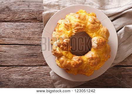 Tasty Monkey Bread With Cheese On A Plate On The Table. Horizontal Top View