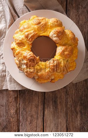 Tasty Monkey Bread With Cheese On A Plate On The Table. Vertical Top View