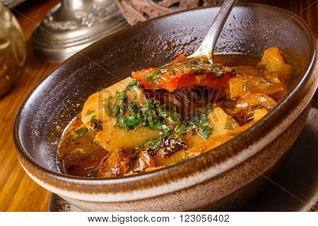 Shurpa with lamb, vegetables, spices and herbs