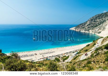 Myrtos beach, Kefalonia Island, Greece. Mirtos bay