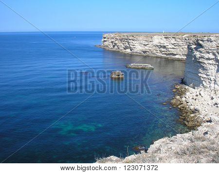 Rocky shore of the sea. Sunny morning