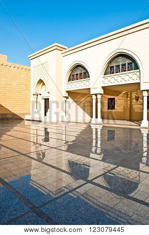 Riyadh, Saudi Arabia - November 18, 2008: Perspective view of the courtyard of the Murabba Palace mosque.
