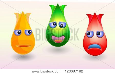 Mad colored union tulpin drop icons  red yellow green set