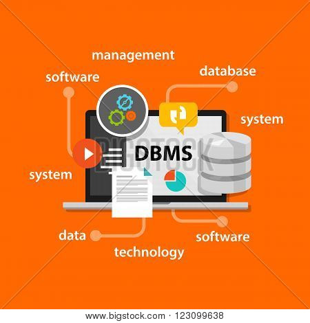 dbms database management system concept computer data symbol vector illustration concept flat