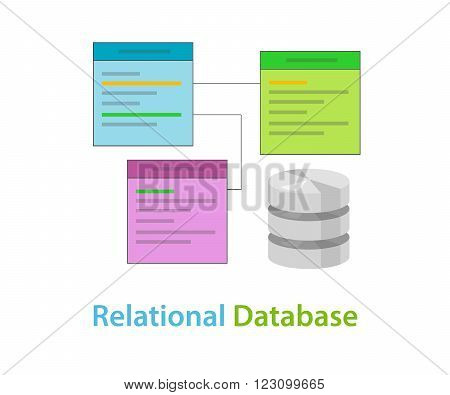 relational database data table related symbol vector illustration concept flat
