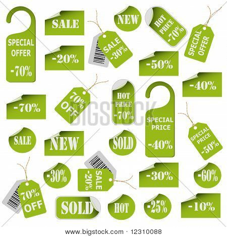 Yeşil fiyat etiketleri ve etiketleri