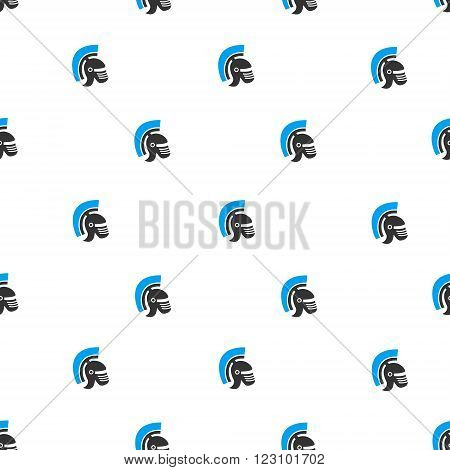 Rome Helmet vector seamless repeatable pattern. Style is flat blue and dark gray rome helmet symbols on a white background.