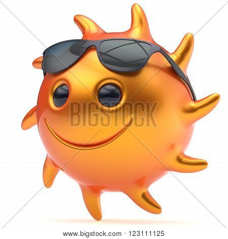 Smiley sun face ball sunglasses cheerful summer smile cartoon emoticon happy yellow orange sunny heat icon