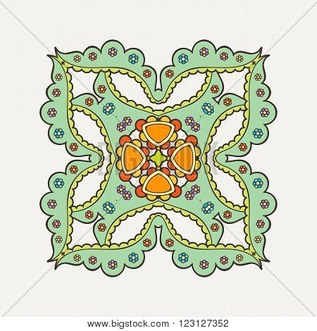 Vector mandala. Mehndi lace tattoo. Oriental weave with sharp corners. The circular pattern.
