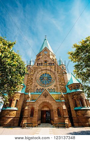 Entrance Door to Building Of Sofia Kyrka - Sofia Church In Stockholm, Sweden. Sofia Church Named After The Swedish Queen Sophia Of Nassau, Is One Of The Major Churches In Stockholm, Sweden.