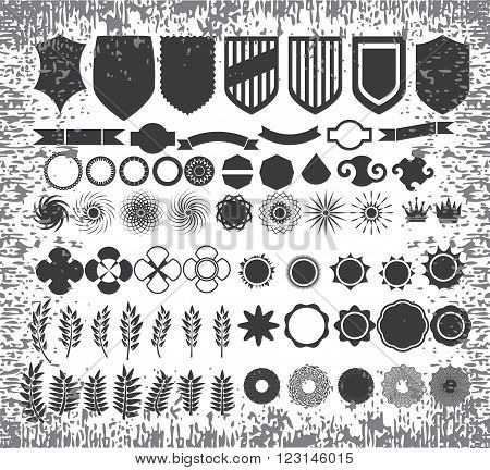 Vector set of decorative ornamental frames ribbons banners, branch and crowns in EPS 8 Format