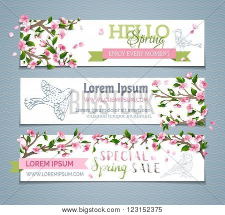 Set Of Horizontal Spring Banners.