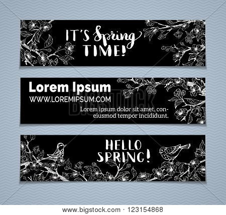 Vector Set Of Chalk Horizontal Spring Banners.