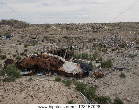 Litter and waste seen in open area of Patagonia Argentina.