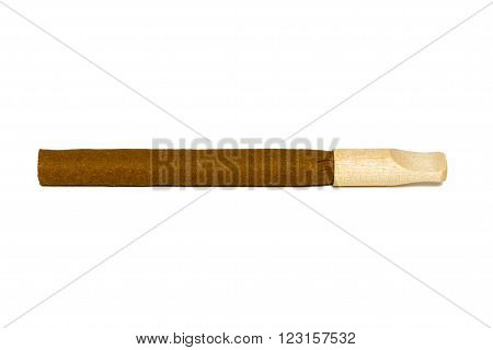 single unlit cigar isolated on white background