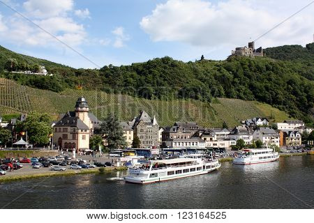 Bernkastel-Kues. May-28-2011. Cruise ships are on the Moselle at Bernkastel--Kues. Germany