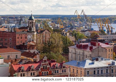 Vyborg (Viipuri) panorama view in sunny autumn day. Russia.