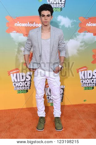 LOS ANGELES - MAR 12:  Cameron Boyce arrives to the Nickeloden's Kid's Choice Awards 2016  on March 12, 2016 in Hollywood, CA.                