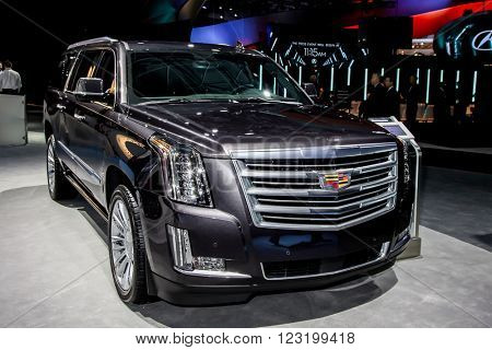 NEW YORK - March 23: A Cadillac CT6 exhibit at the 2016 New York International Auto Show during Press day,  public show is running from March 25th through April 3, 2016 in New York, NY.