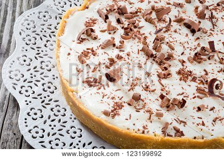 banoffee with banana decorated by chocolate authentic english dessert close-up