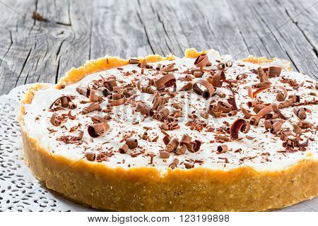 banoffee with banana decorated by chocolate authentic english dessert close-up