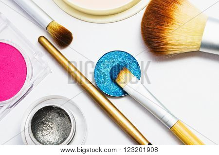 Set of professional cosmetics for make-up isolated on white background . Cosmetic products for makeup.