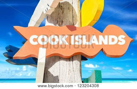 Cook Islands signpost with beach background