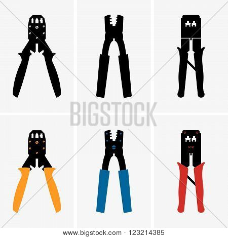 Set of six crimpers on grey background