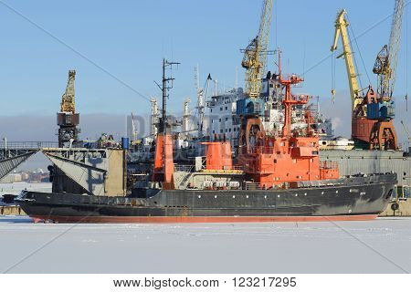 ST. PETERSBURG, RUSSIA - FEBRUARY 17, 2016: Sea rescue tug 