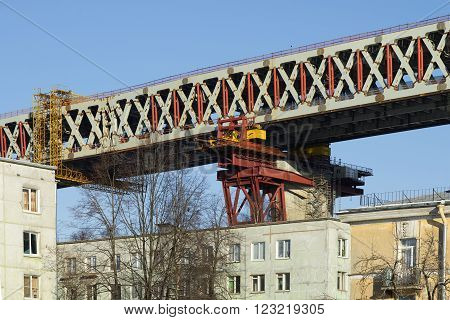 Farm future WHSD which passes over the residential buildings Kanonersky island. Saint-Petersburg, Russia