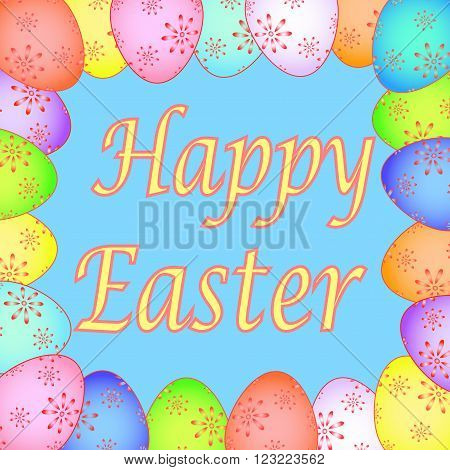 Easter Card With Painted Eggs Vector Eps