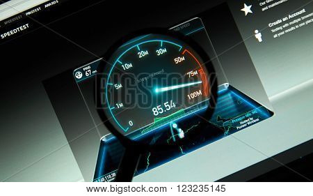 MONTREAL CANADA - MARCH 25 2016 - Speedtest internet service under magnifying glass.
