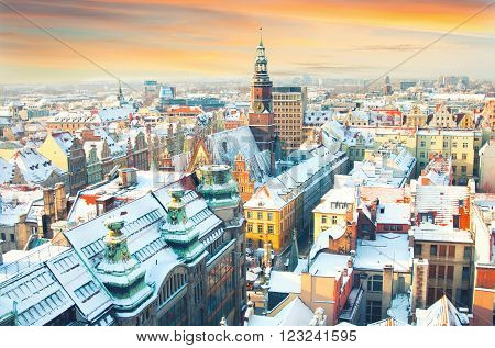 Poland. View from the belfry to Wroclaw