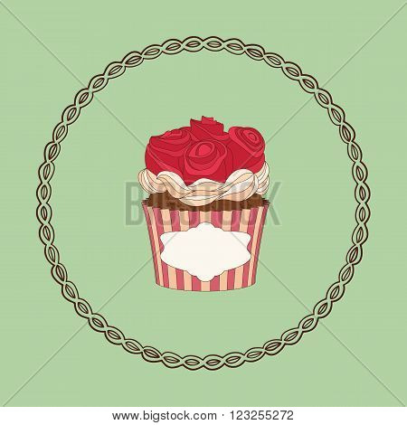 Cupcake and doodle frame. Ideal for posters advertisements announcements labels banner menu for cafe and restaurants. Vector illustration
