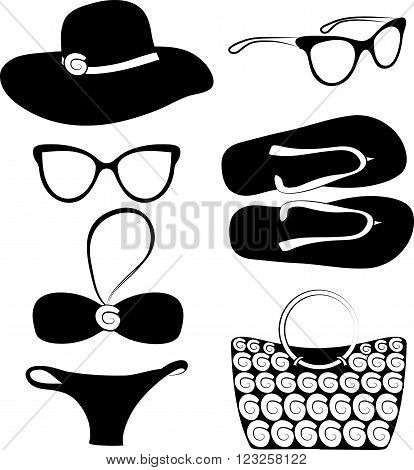 Vector summer beach accessories icon set collection