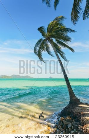 View of nice tropical beach with some palms around. Koh Laoya Sea of Thailand