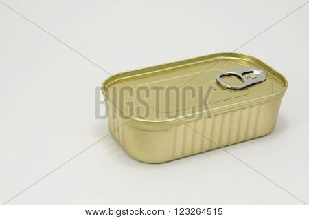 Sardines fish canned in tomato sauce. In gold cans