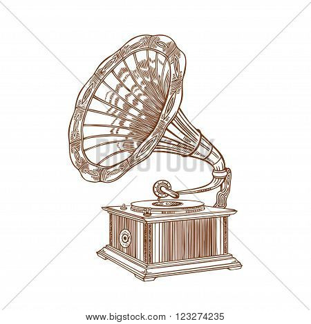 Vector gramophone. Retro style. Isolated on a white background.
