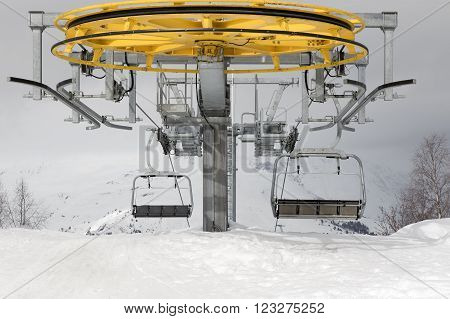 Top station of ropeway. Caucasus Mountains. Hatsvali, Svaneti region of Georgia.