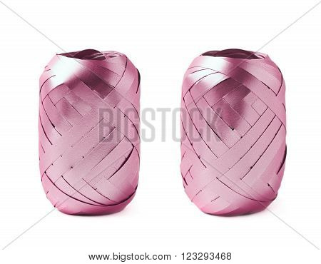 Glossy ribbon reel isolated over the white background, set collection of two diffirent foreshortenings