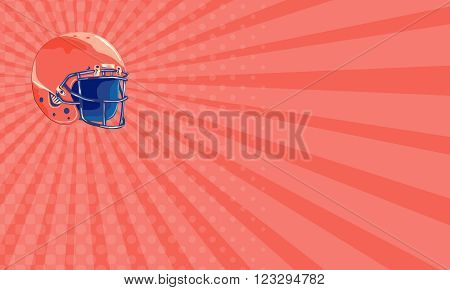 Business card showing WPA style illustration of an american football helmet viewed from the side set on isolated white background done in retro style.