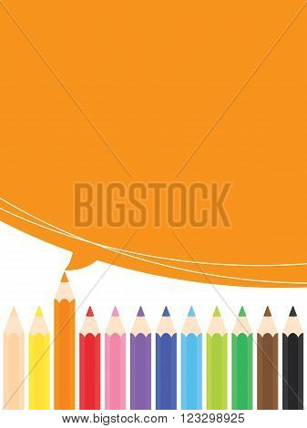 Colored pencils with orange speech bubble for text