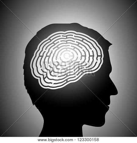 Labyrinth in the human head. Stock vector illustration.