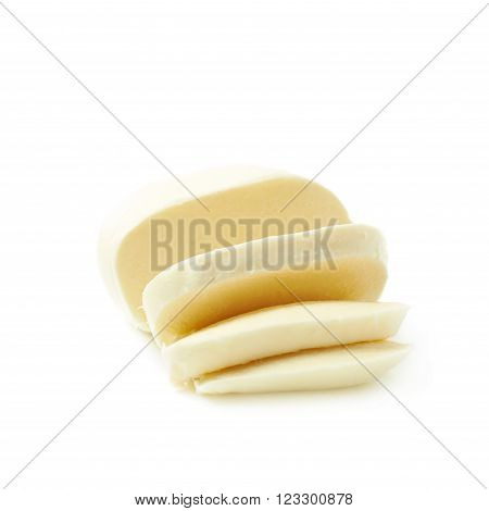 Sliced mozzarella cheese ball isolated over the white background