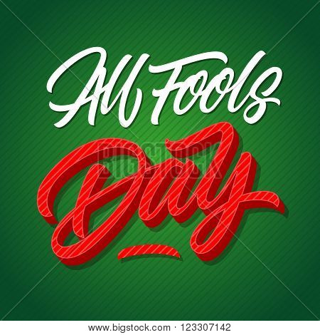 All fools day inscription isolated on dark green background