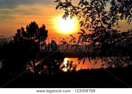 Moldova, Chisinau, Ghidighici Lake, sunset, dying sun, landscape