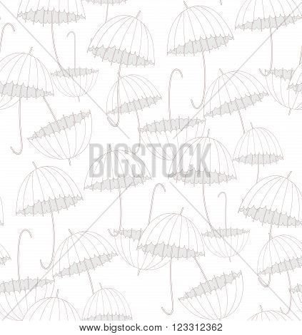 White umbrellas flying in the sky. Vector pattern illustration.