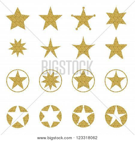 Set of shiny star icons in different style: the six-pointed star the five-pointed star the nine-pointed star